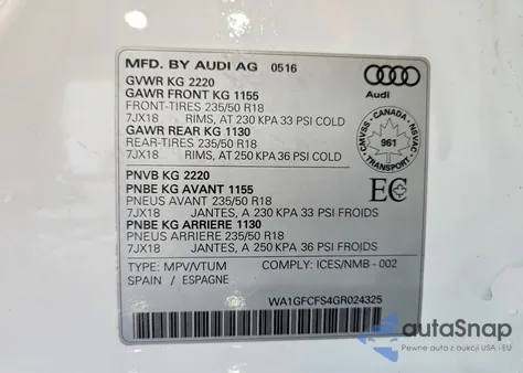 2016 Audi Q3 Prestige из США, поврежденный, VIN WA1GFCFS4GR024325